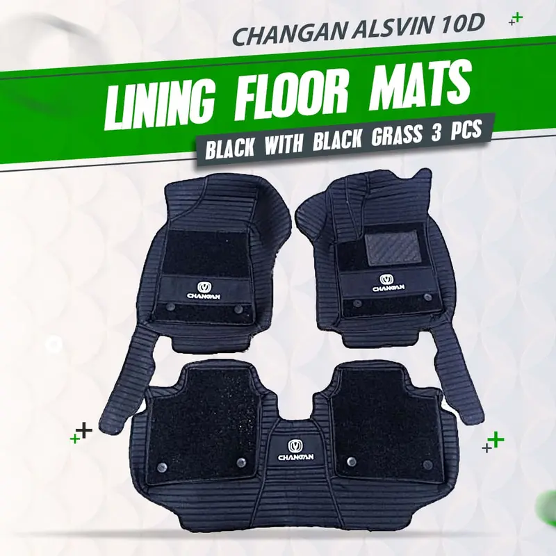 Changan Alsvin 10D Lining Floor Mats Black With Black Grass 2021 - 2025 - Mix Thread 3 Pcs 1