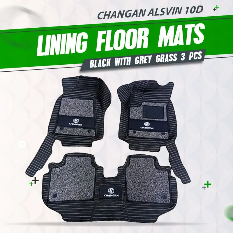 Changan Alsvin 10D Lining Floor Mats - Mix Thread 3 Pcs 2021 - 2025 - - Black With Grey Grass 1