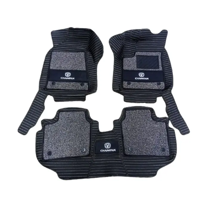 Changan Alsvin 10D Lining Floor Mats - Mix Thread 3 Pcs 2021 - 2025 - - Black With Grey Grass 2