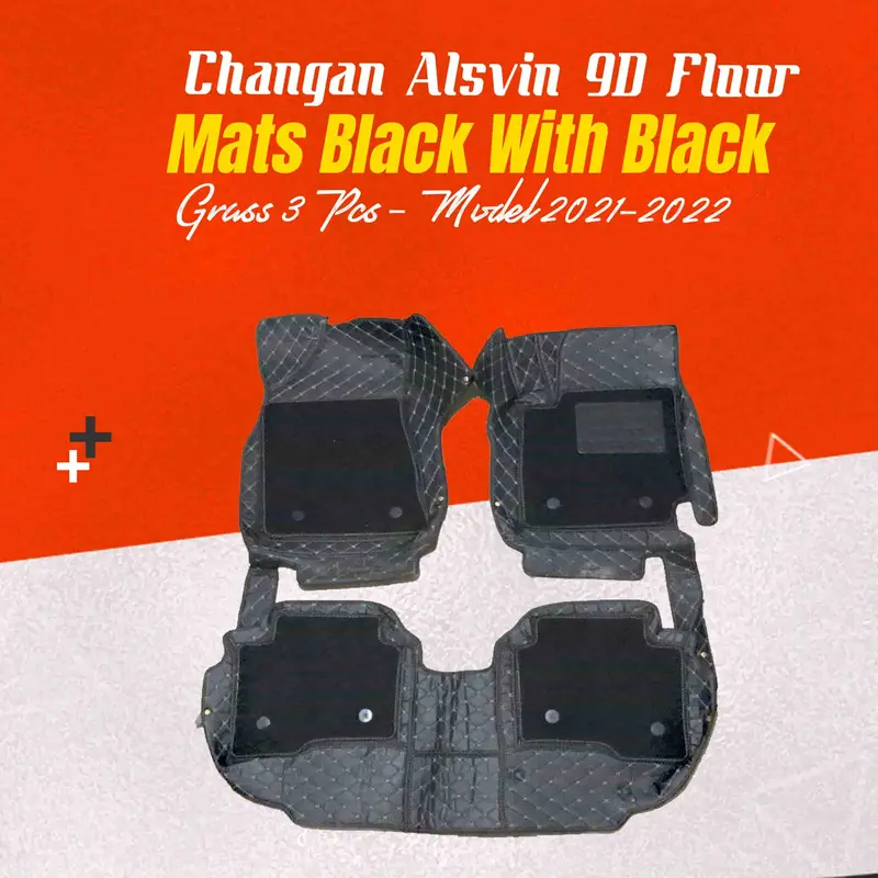 Changan Alsvin 9D Floor Mats Mix Thread Grass 3 Pcs 2021 - 2025 - Black With Black 1