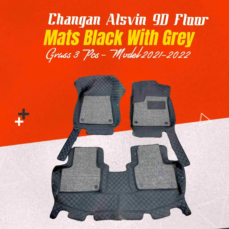Changan Alsvin 9D Floor Mats Mix Thread Grass 3 Pcs 2021 - 2025 - Black With Grey 1