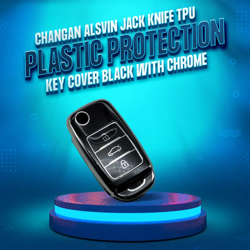 Changan Alsvin Jack Knife Tpu Plastic Protection Key Cover 2021 - 2025 - Black With Chrome 3 Buttons - Model 2020-2024 1