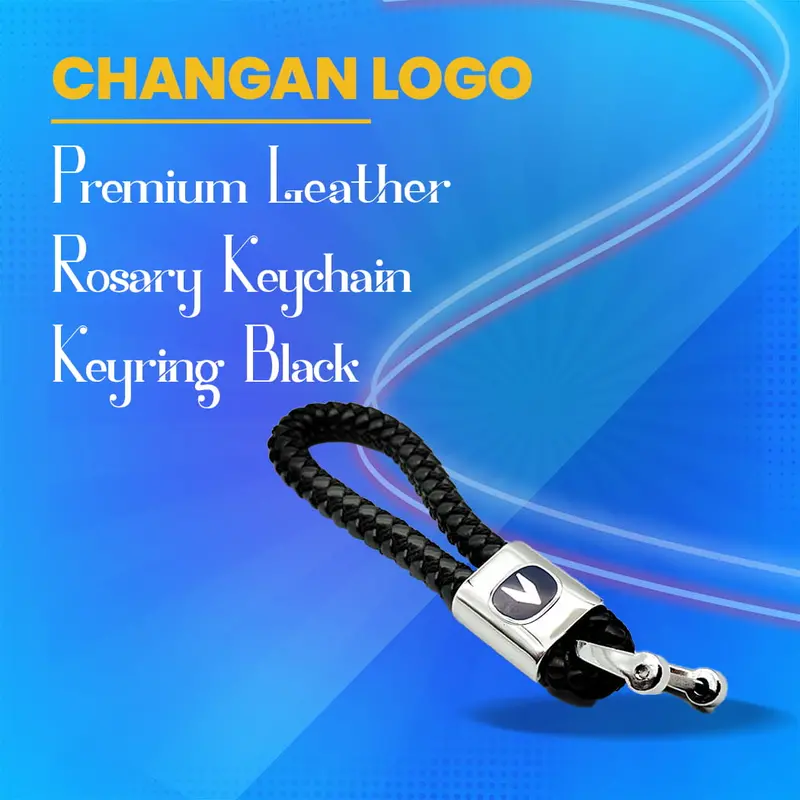 Changan Logo Black Premium Braided Leather Keychain Keyring 1