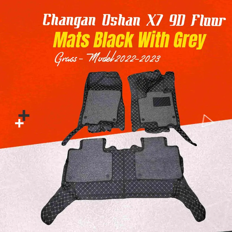 Changan Oshan X7 9D Floor Mats Mix Thread 2022 - 2025 - Black With Grey Grass 1