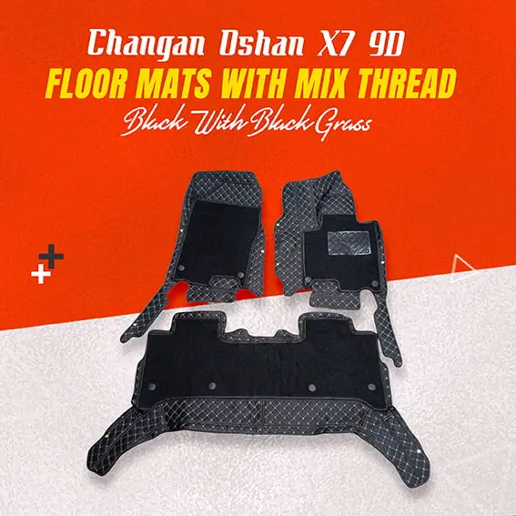 Changan Oshan X7 9D Floor Mats With Mix Thread 2022 - 2025 - Black With Black Grass 1