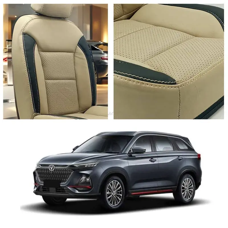 Changan Oshan X7 Breathable Beige Black Seat Covers 7 Seater 2022 - 2025 1