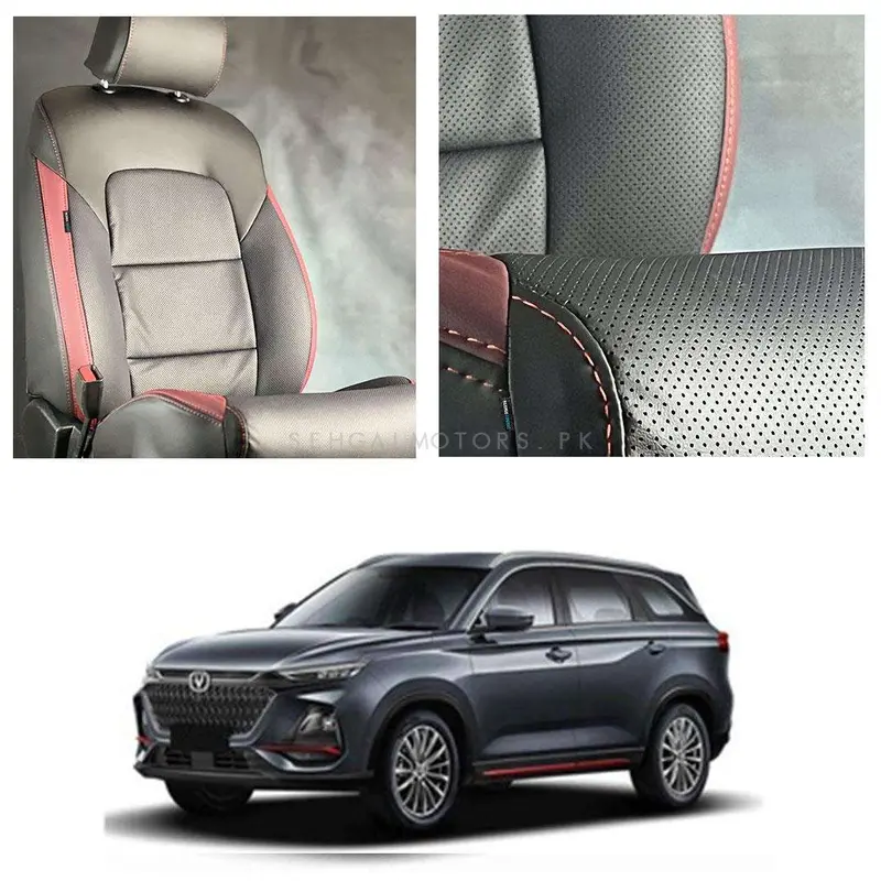 Changan Oshan X7 Breathable Black Red Seat Covers 7 Seater 2022 - 2025 1
