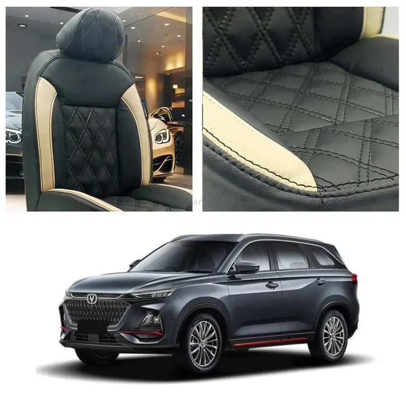 Changan Oshan X7 Diamond Cut Black Beige Seat Covers 7 Seater 2022 - 2025 1