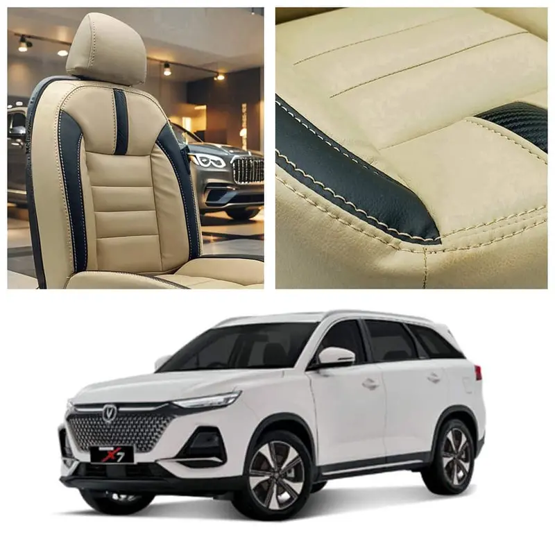 Changan Oshan X7 Hockey Design Beige Black Seat Covers 5 Seater 2022 - 2025 1