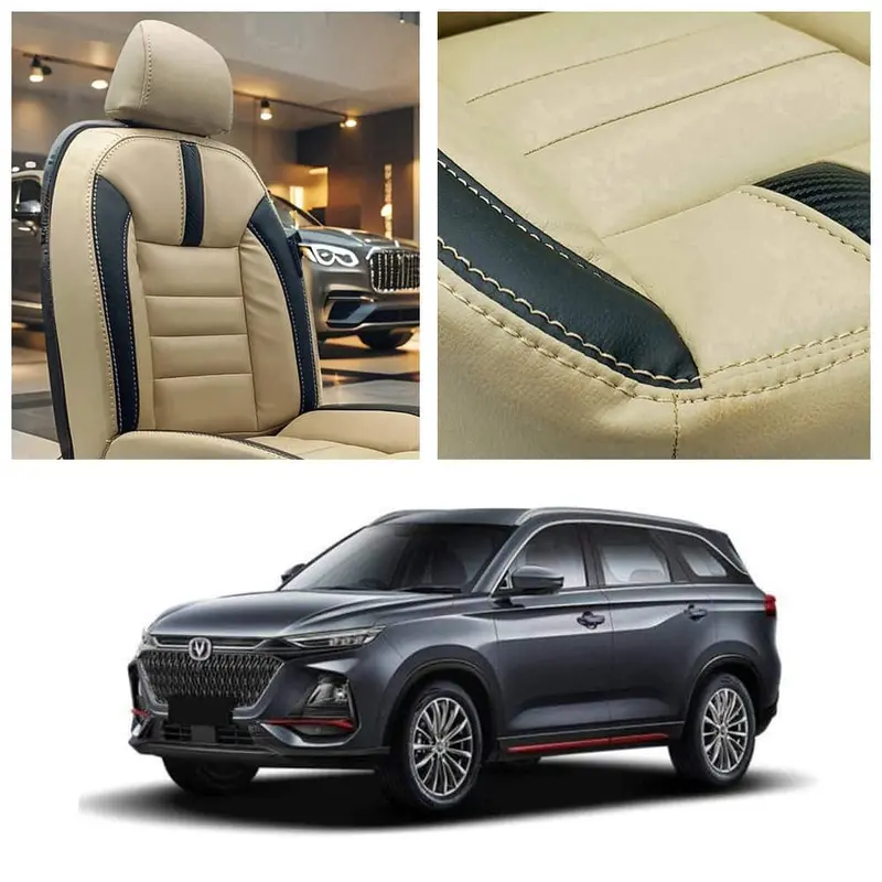 Changan Oshan X7 Hockey Design Beige Black Seat Covers 7 Seater 2022 - 2025 1