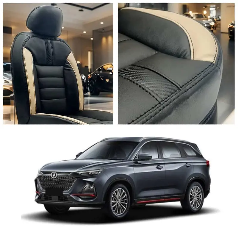 Changan Oshan X7 Hockey Design Black Beige Seat Covers 7 Seater 2022 - 2025 1