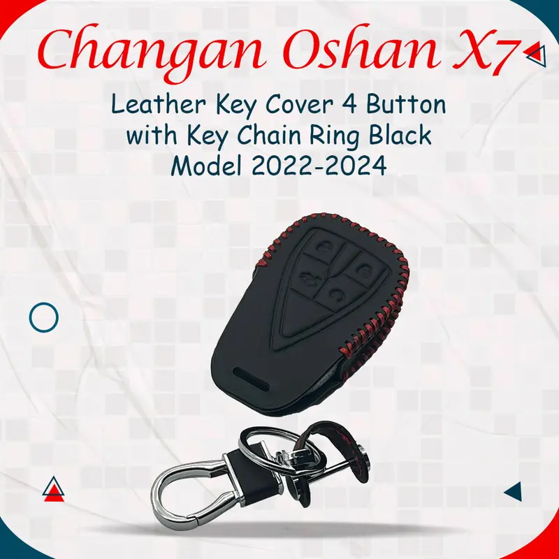Changan Oshan X7 Leather Key Cover 4 Button With Keychain 2022 - 2025 - - Ring Black 1