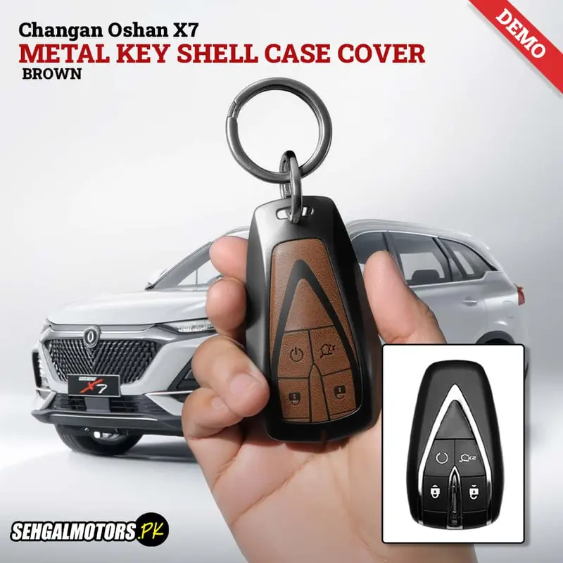 Changan Oshan X7 Metal Key Shell Case Cover Brown 2022 - 2025 - Replacement Casing - Leather Keychain 1