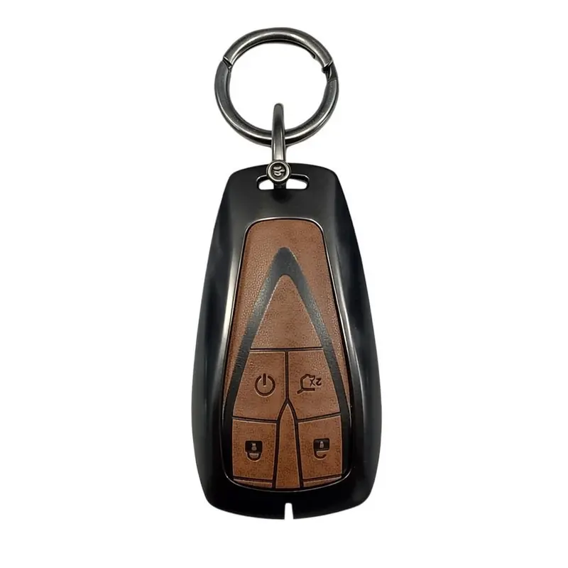 Changan Oshan X7 Metal Key Shell Case Cover Brown 2022 - 2025 - Replacement Casing - Leather Keychain 2
