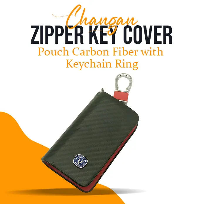Changan Zipper Key Cover Pouch Carbon Fiber With Keychain Ring 1