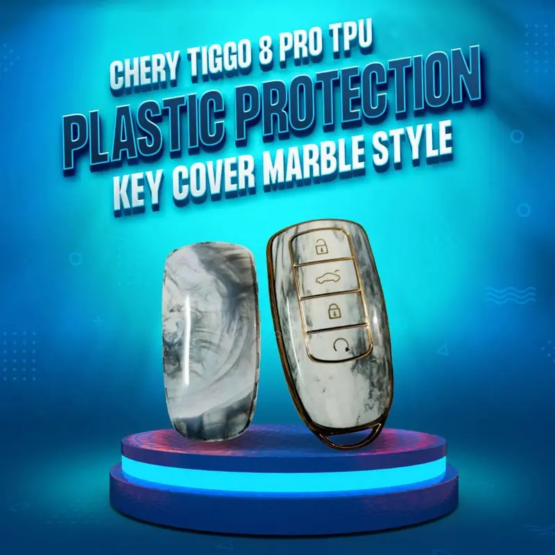 Chery Tiggo 8 Pro Tpu Plastic Protection Key Cover Marble Style 4 Button - Model 2022-2023 1