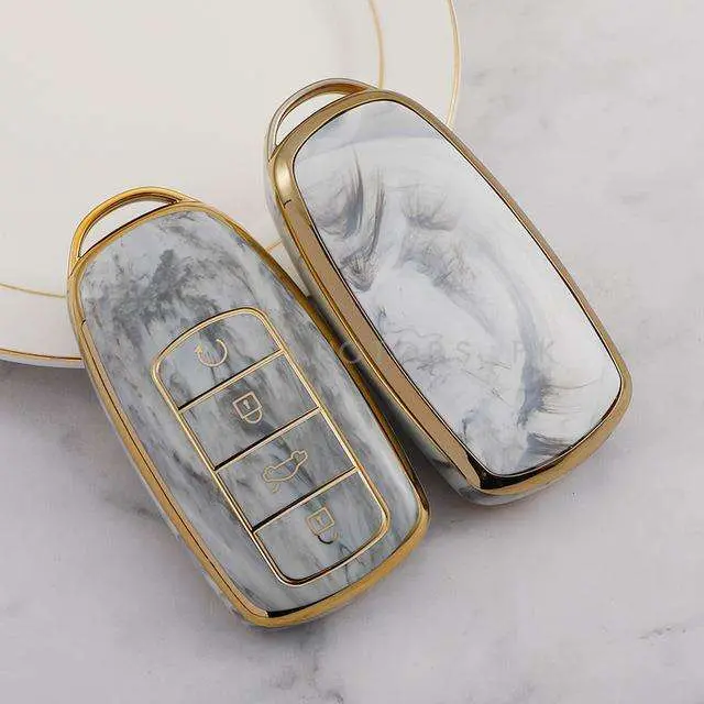 Chery Tiggo 8 Pro Tpu Plastic Protection Key Cover Marble Style 4 Button - Model 2022-2023 2
