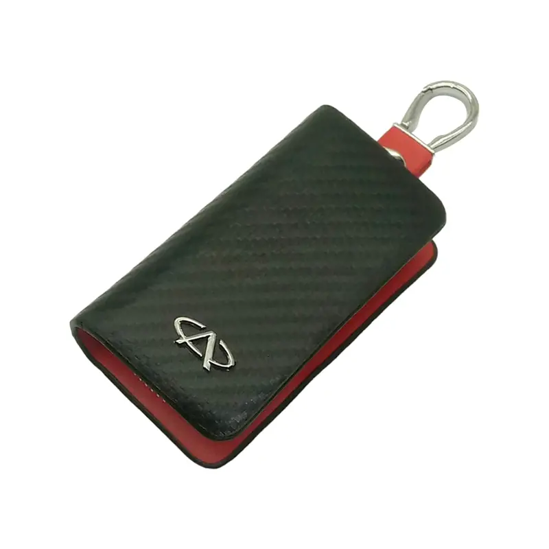 Chery Zipper Key Cover Pouch Carbon Fiber With Keychain Ring 2