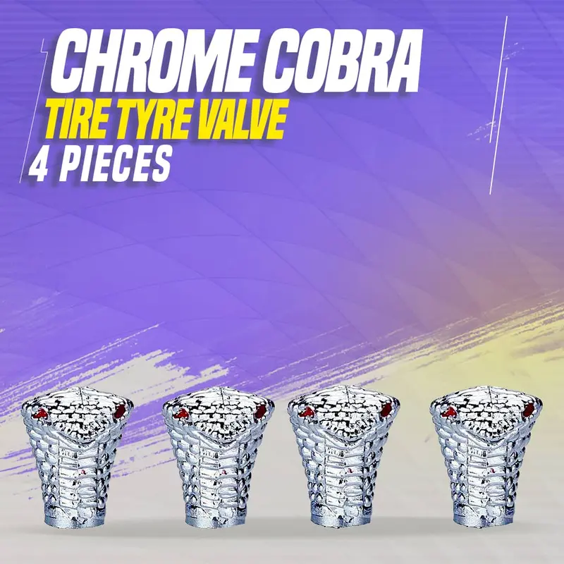 Chrome Cobra Tire Tyre Valve - 4 Pieces - High Quality Aluminum Tyre Valve Caps | Wheel Tire Covered Protector 1