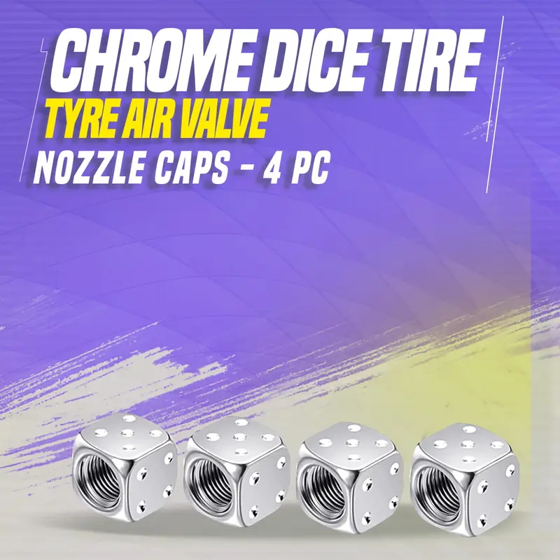 Chrome Dice Tire Cap - Tyre Air Valve Nozzle Caps - 4 Pc 1