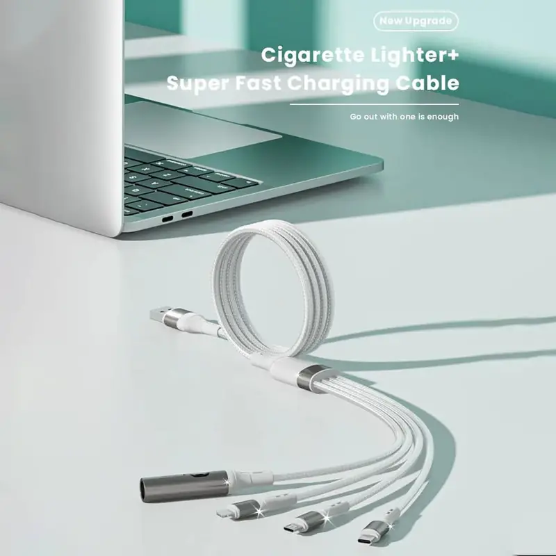 Cigarette Lighter 4 In 1 Usb Charging Cable For Mobile Phones 1.2M/5A 2
