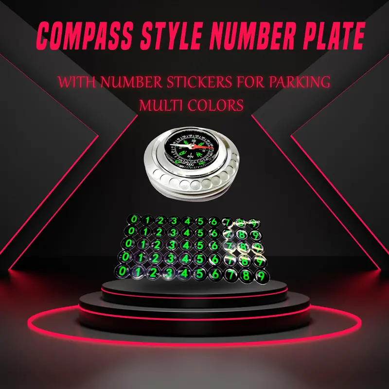 Compass Style Number Plate With Number Stickers For Parking - Multi 1