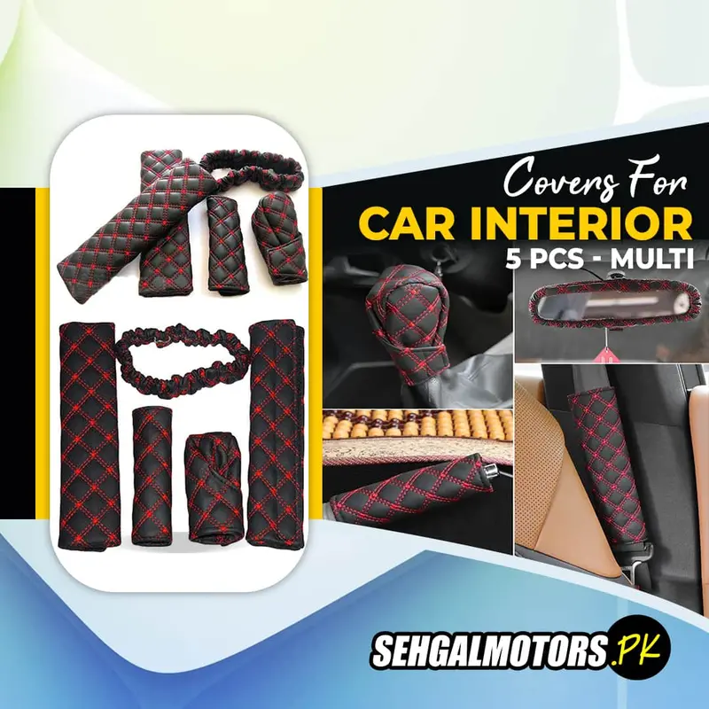 Covers For Car Interior 5 Pcs - Multi - Leather Car Interior Rear View Mirror Auto Car Shift Cover Handbrake Suit Car Accessories 1