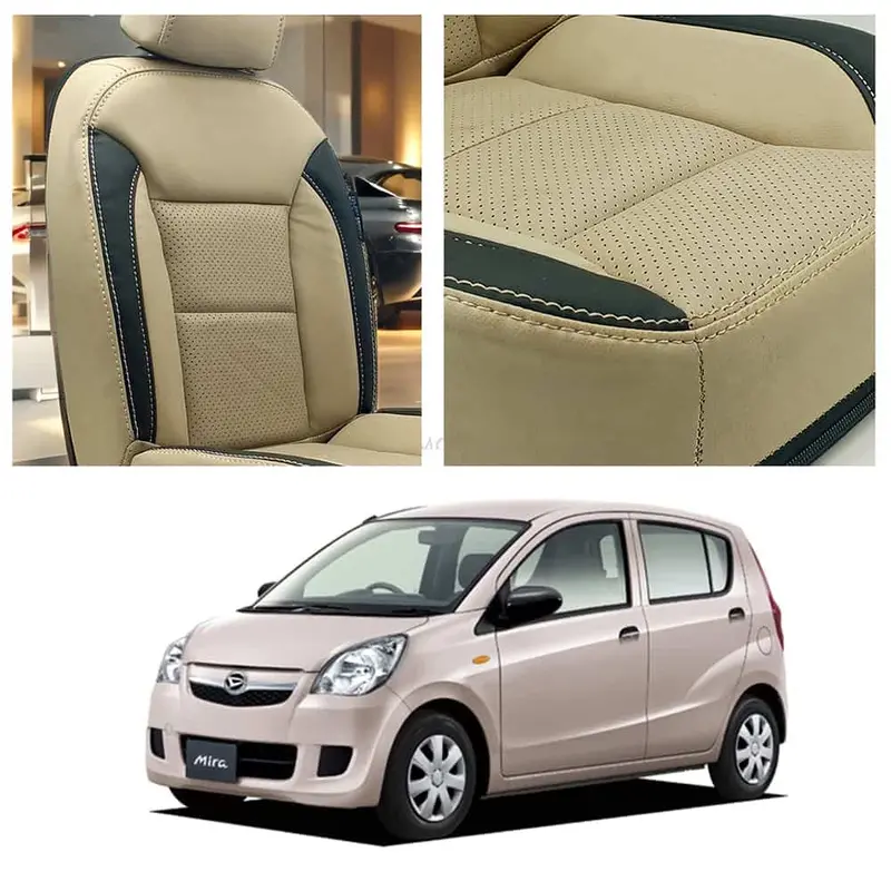 Daihatsu Mira Breathable Beige Black Seat Covers 2006 - 2021 1