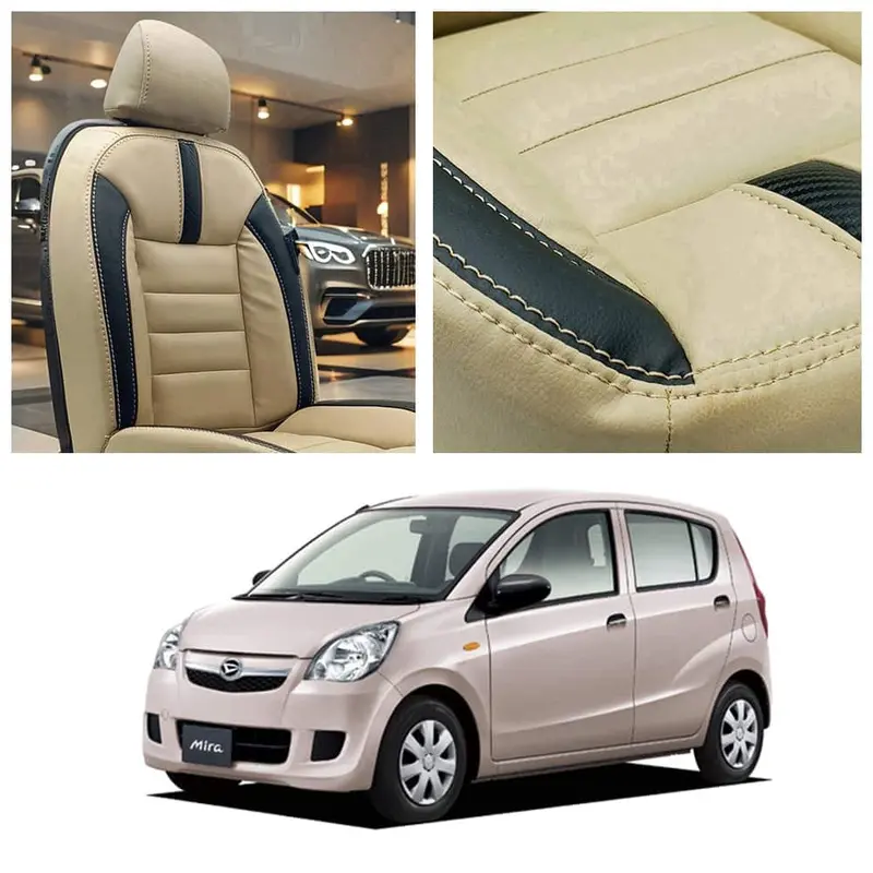 Daihatsu Mira Hockey Design Beige Black Seat Covers 2006 - 2021 1