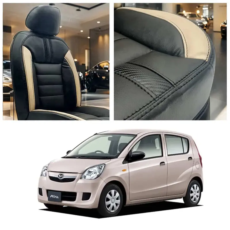 Daihatsu Mira Hockey Design Black Beige Seat Covers 2006 - 2021 1