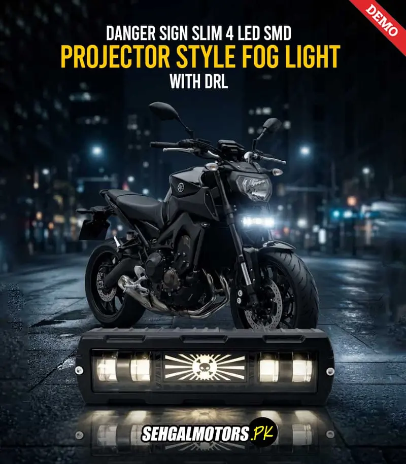 Danger Sign Slim 4 Led Smd Projector Style Fog Light With Drl For Bikes 6017 1