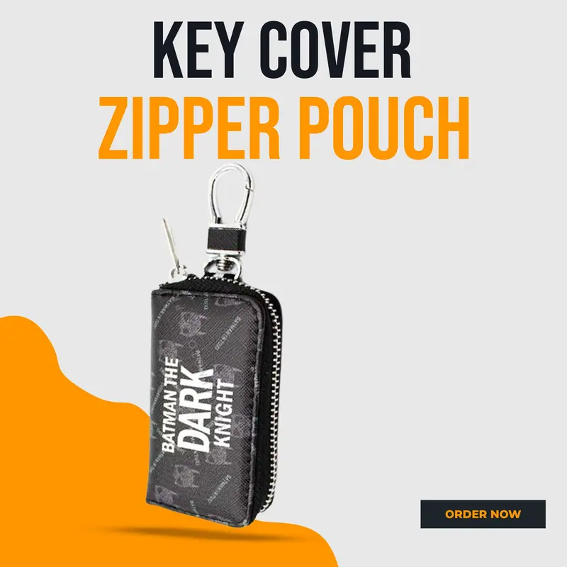 Dark Knight Zipper Matte Leather Key Cover Pouch Black With Keychain Ring 1