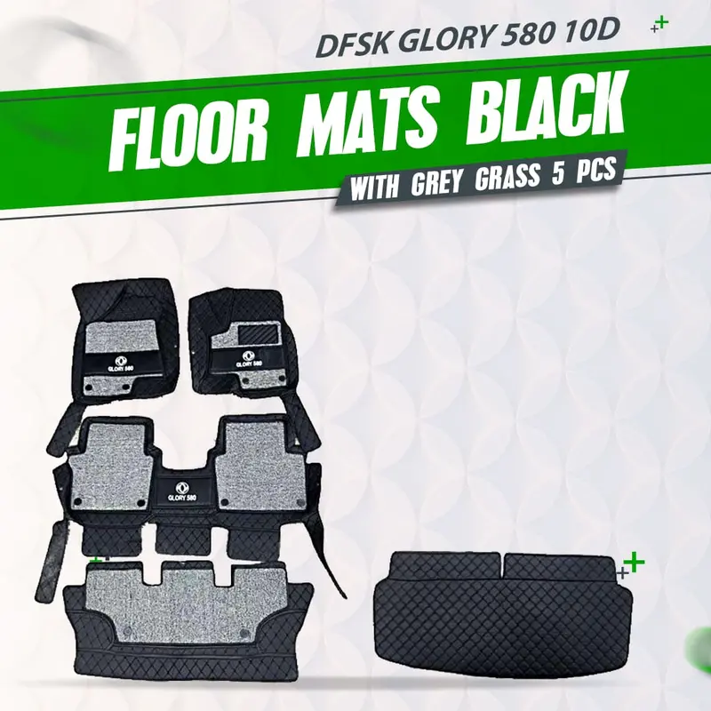 Dfsk Glory 580 10D Floor Mats Black With Grey Grass 2020 - 2025 - Mix Thread 5 Pcs 1