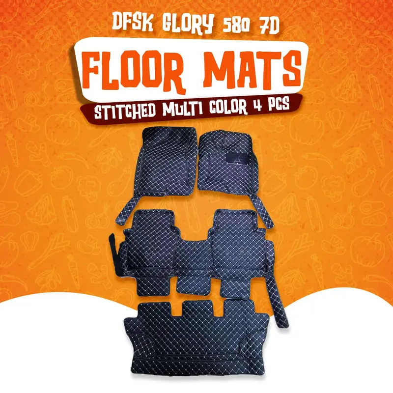 Dfsk Glory 580 7D Floor Mats Black 2020 - 2025 - Stitched Multicolor | 4 Pcs 1