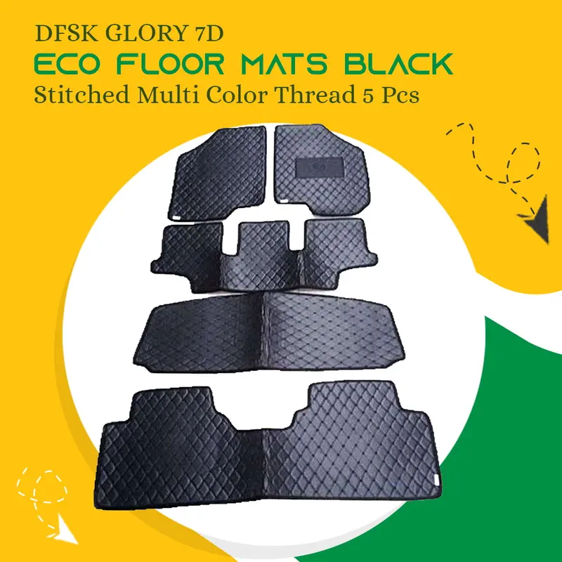 Dfsk Glory 7D Eco Floor Mats Black 2020 - 2025 - Stitched Multicolor Thread 5 Pcs 1
