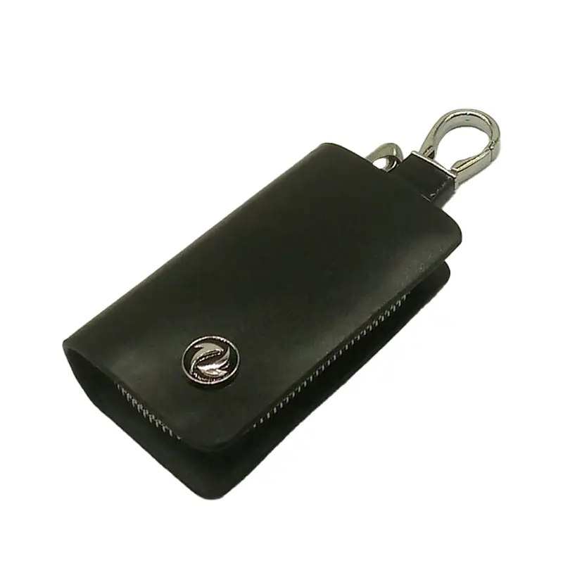 Dfsk Zipper Glossy Leather Key Cover Pouch Black With Keychain Ring 2