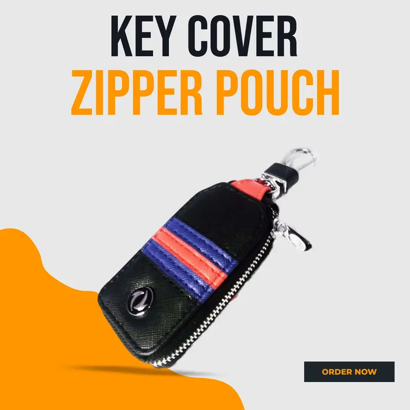 Dfsk Zipper Jeans Key Cover Pouch Black With Red Blue Strip Keychain - Ring 1