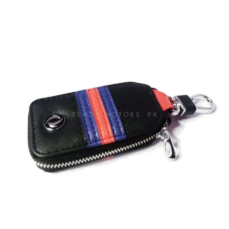 Dfsk Zipper Jeans Key Cover Pouch Black With Red Blue Strip Keychain - Ring 2