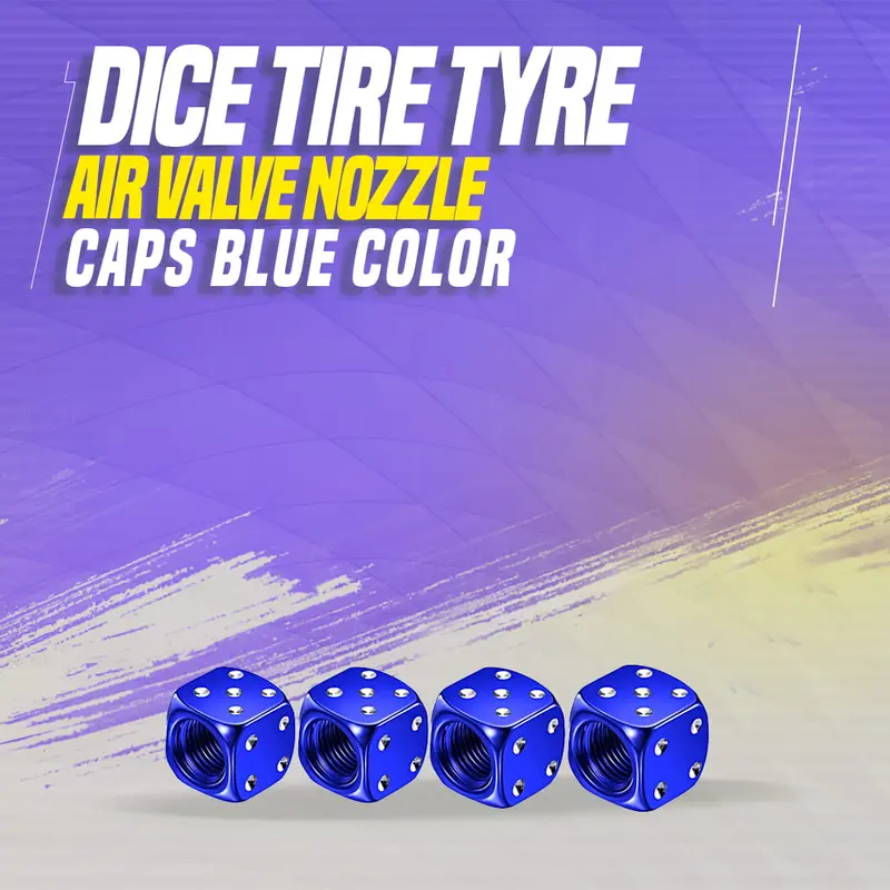 Dice Tire Tyre Air Valve Nozzle Caps Blue Color - High Quality Aluminum Tyre Valve Caps | Wheel Tire Covered Protector 1