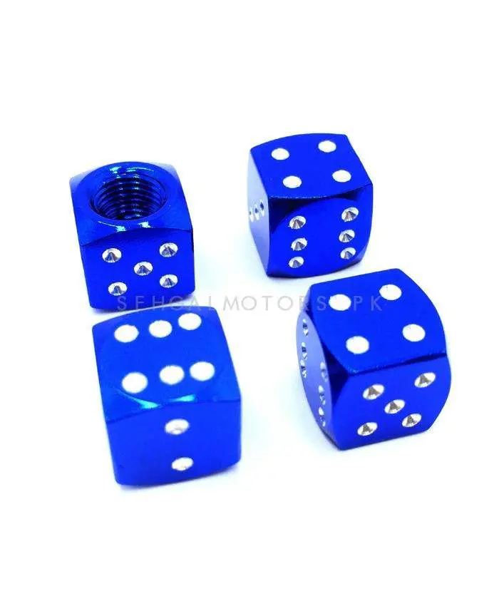 Dice Tire Tyre Air Valve Nozzle Caps Blue Color - High Quality Aluminum Tyre Valve Caps | Wheel Tire Covered Protector 2