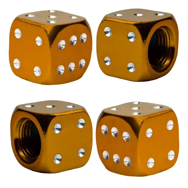 Dice Tire Tyre Air Valve Nozzle Caps - Golden - High Quality Aluminum Tyre Valve Caps 1