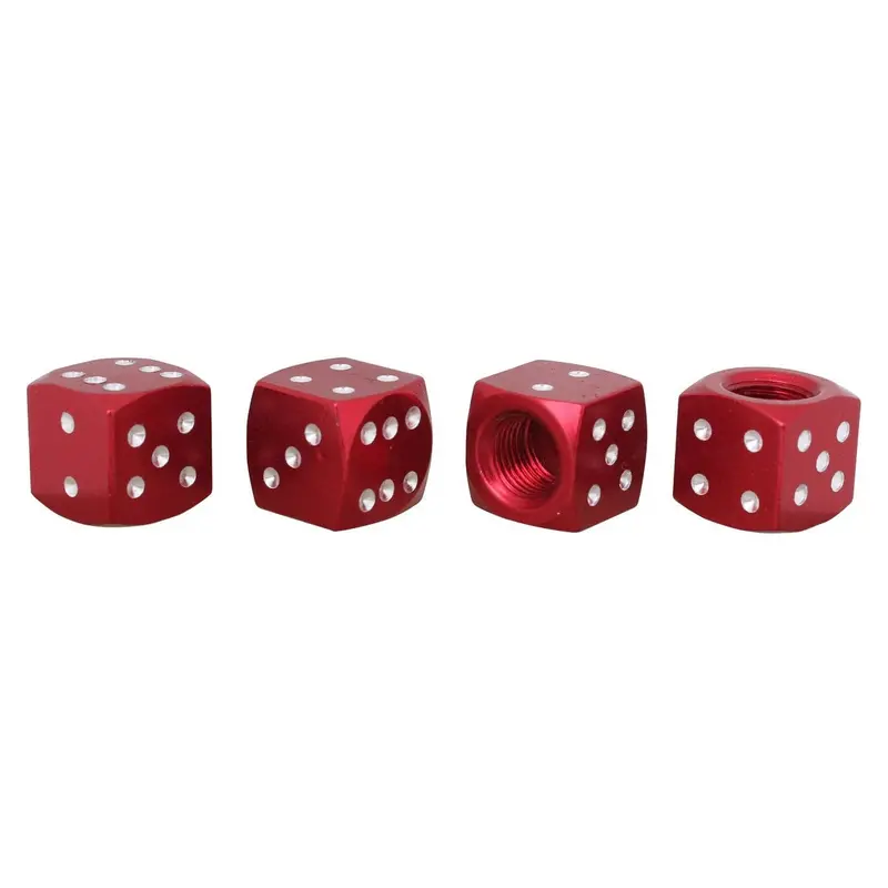 Dice Tire Tyre Air Valve Nozzle Caps Red Color - High Quality Aluminum Tyre Valve Caps | Wheel Tire Covered Protector 1