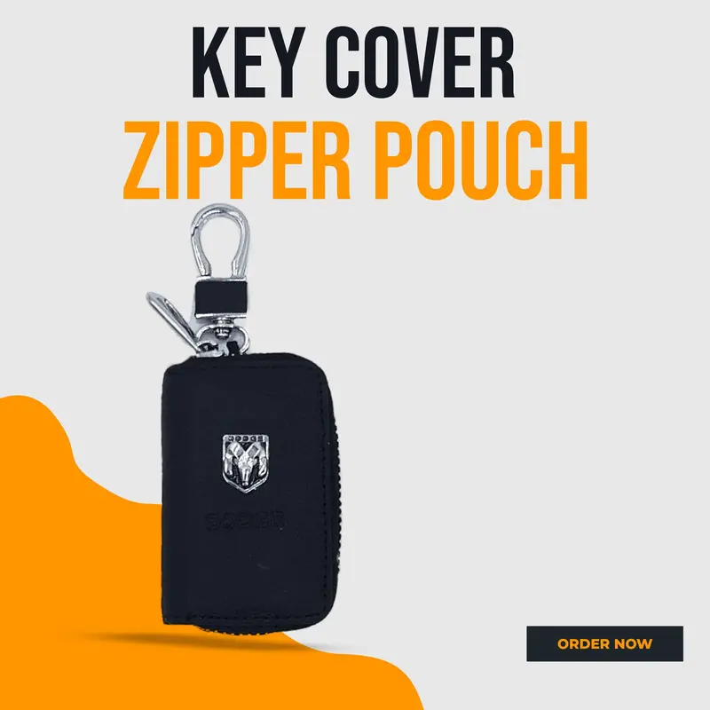 Dodge Zipper Matte Leather Key Cover Pouch Black With Keychain Ring 1