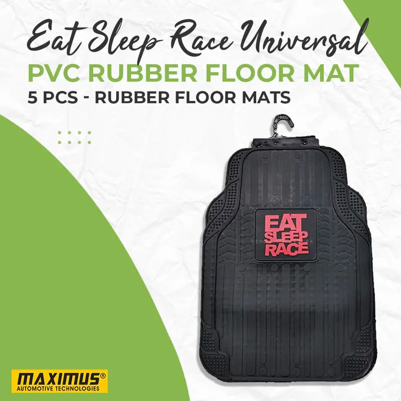 Eat Sleep Race Universal Pvc Rubber Floor Mat Mix Design 5 Pcs - Foot Mat For Car 1