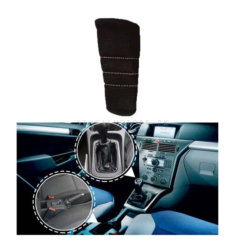 Fabric Gear Knob Cover Black White Stitch 1 Pcs 2