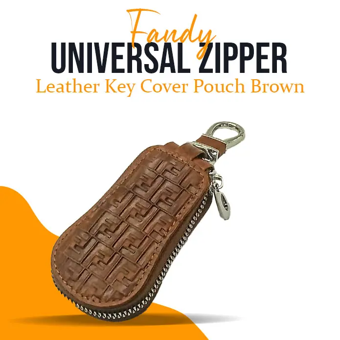 Fandy Universal Zipper Leather Key Cover Pouch Brown 1