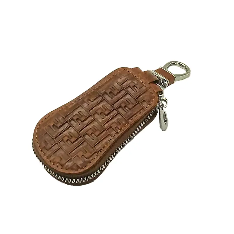 Fandy Universal Zipper Leather Key Cover Pouch Brown 2