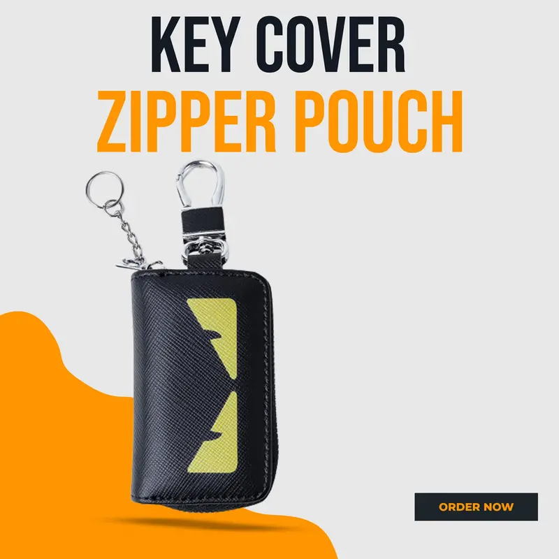 Fendy Eyes Zipper Matte Leather Key Cover Pouch Black - With Keychain Ring 1