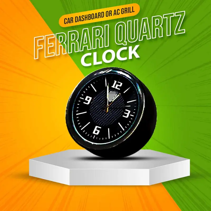Ferrari Car Dashboard Or Ac Grill Clock - Car Interior Decoration Ornament Car Styling | Round Shape Car Automobile Digital Clock Auto Watch Clock 1