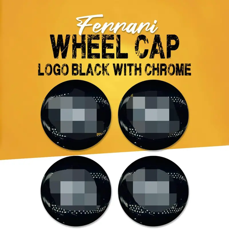 Ferrari Logo Wheel Cap Logo Black With Chrome Center Hub- 4 Pcs 1